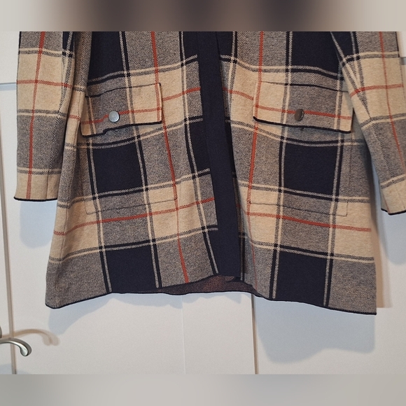 Max Studio Plaid Zip Up Long Jacket Stretch Soft Viscose Blend Cream Black XL - Picture 5 of 16